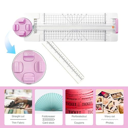 4 in 1 Paper Cutter, A4 Sliding Rotary Trimmer for Crafts, Pink | 4 in 1 Paper Cutter, A4 Rotary Trimmer with Sliding Blade, Pink - color: Pink