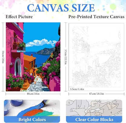 ZRIZQ Landscape Paint by Numbers Kit for Adults Beginner,City Street,16x20 | Full set with wooden brushes,rolled canvas,rich paints.Calming activity.Beginner friendly.Just open and paint. - color: 16"X20"Rolled Canvas(Frameless)-Landscape 8