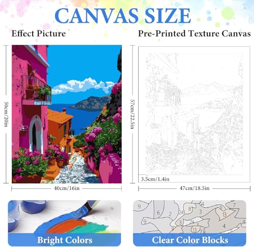 ZRIZQ Landscape Paint by Numbers Kit for Adults Beginner,City Street,16x20 | Full set with wooden brushes,rolled canvas,rich paints.Calming activity.Beginner friendly.Just open and paint. - color: 16"X20"Rolled Canvas-Landscape 5