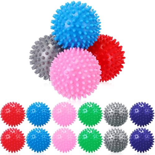 Liliful 12 Pcs Spiky Massage Ball Hard Foot Ball Roller Massager Firm Foot Arch Trainer 3 Inch for Deep Tissue Plantar Fasciitis Back Hands Muscles Soreness Exercise (Mixed Color) - color: Mixed Color