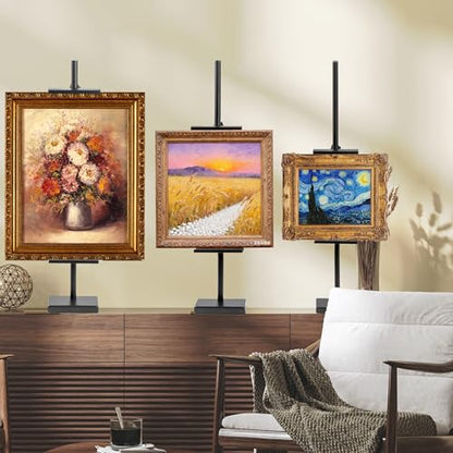 Adjustable tabletop easel stand Up to 29.5 Inch Black Metal picture frame stand Picture easels for display Picture holders for Wedding Home Exhibition Art Photo