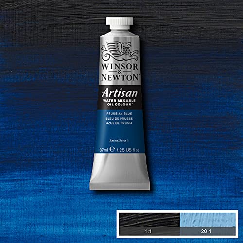 Winsor & Newton Artisan Water Mixable Oil Colour, 1.25-oz (37ml), Prussian Blue | Clean with water; no solvents needed. Color depth, lightfastness, opacity/transparency are the same as traditional oils. - color: Prussian Blue, style: 1.25-oz