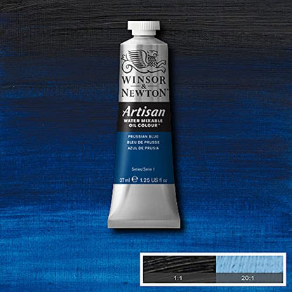 Winsor & Newton Artisan Water Mixable Oil Colour, 1.25-oz (37ml), Prussian Blue | Clean with water; no solvents needed. Color depth, lightfastness, opacity/transparency are the same as traditional oils. - color: Prussian Blue, style: 1.25-oz