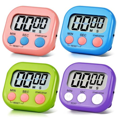 4 Pack Digital Kitchen Timer Magnetic Digital Timer with Big Display Loud Ring Cooking Timers for Kitchen Electronic Timer for Cooking, Game, Gym, Break Time, Classroom (Pink,Blue,Green,Purple, 4) - color: Pink,blue,green,purple