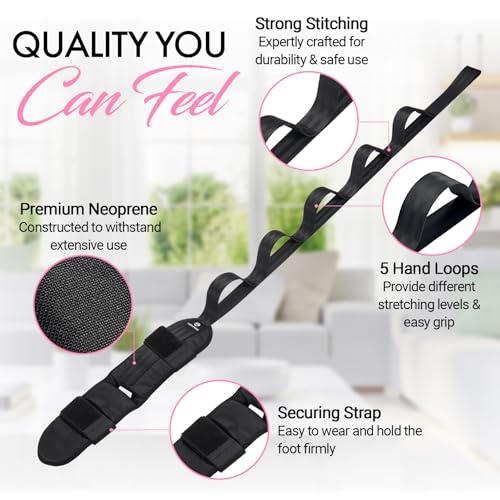 Foot and Calf Stretcher Strap for Physical Therapy and Flexibility - color: Black
