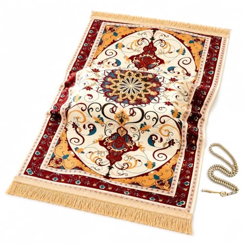 UrmiX Memory Foam Prayer Mat, Thick Prayer Rug for Daily Salah, Burgundy | Padded Janamaz for Salah & Taraweeh | Cushioned Knee Support | Grips Tile, Hardwood & Marble | Elegant Home & Travel Design - color: Burgundy
