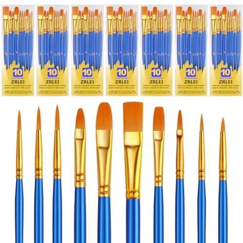 Paint Brushes Set, 70Pcs Round Pointed Tip Artist Paintbrushes for Acrylic Painting Oil Watercolor Canvas Boards Rock Body Face Nail Art, Halloween Pumpkin Ceramic Crafts Supplies，Blue - size: 70