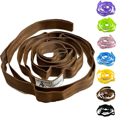 Stretching Strap Yoga Strap with Loops for Physical Therapy, Non-Elastic | 10 Loops, 75 inches length, Multi-Color Selection for Yoga Strap for Stretching, Pilates, Dance and Gymnastics - color: Brown
