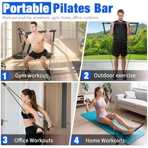 Bbtops Pilates Bar Kit with Resistance Bands,Pilates Bar with Stackable Bands Workout Equipment for Legs,Hip,Waist and Arm,Exercise Fitness Equipment for Women & Men Home Gym Yoga Pilates - color: Matte Black