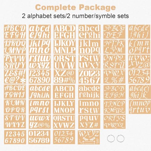 45 Pack Letter Stencils for Painting, 2" & 3" Alphabet Number Set | Reusable Plastic Stencils, 2 Sizes, Letters Numbers Punctuation, For Wood Fabric Paper Signs Crafts Decor - size: Large