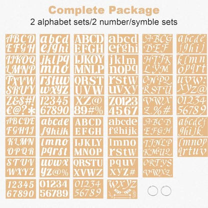 45 Pack Letter Stencils for Painting, 2" & 3" Alphabet Number Set | Reusable Plastic Stencils, 2 Sizes, Letters Numbers Punctuation, For Wood Fabric Paper Signs Crafts Decor - size: Large