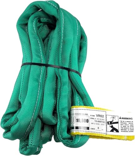 Chenango Supply VR2 8ft Green Endless Round Polyester Rigging Sling | USA Made, Double-Ply Cover, for Lifting & Material Handling, Capacity: 5,300 lb Vertical, 4,240 lb Choker, 10,600 lb Basket - size: 8 ft