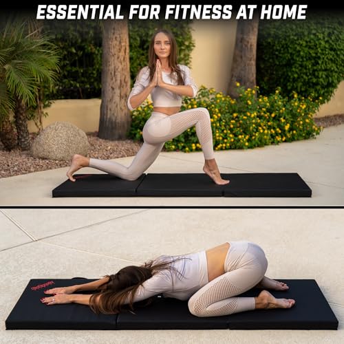 GoSports 2 inch Thick 6 ft x 2 ft Tri-Fold Exercise Fitness Mat - Great For Workouts, Yoga, Stretching