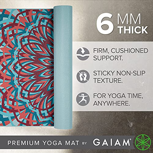 Gaiam Premium Yoga Mat, 6mm Thick Print Mat | Premium 6mm thick cushioning for joint support. Non-slip print design for yoga, Pilates & floor workouts. - color: Santorini