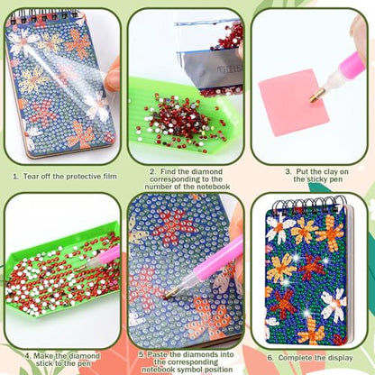 Fuyoooo 12 Pcs Floral Diamond Art Notebook for Adults, 4.72 x 2.83 Inch | Floral Diamond Art Kits, DIY Flower Print Cover Notebook Diamond Painting for Beginners, 5d Journal Art Notepad Accessories - style: Floral