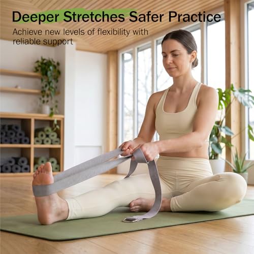 Slim Panda Yoga Strap for Stretching,Cotton Yoga Strap with Adjustable D-Ring Buckle,Non-Elastic Yoga Belt for Pilates,Gym Workouts,Physical Therapy,Improve Flexibility - color: Grey, size: 8 Feet