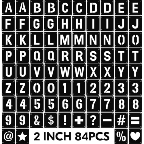 84PCS 2 Inch Letter Number Symbol Stencils, Reusable Alphabet Templates Interlocking Stencil Kit for Painting on Wood, Wall, Fabric, Rock, Sign, DIY Art Projects - color: 84 Sheets Letterand Number