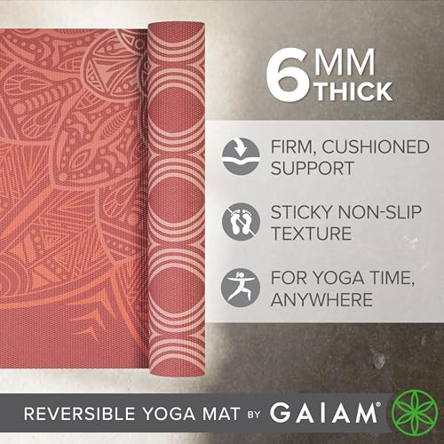 Gaiam Yoga Mat - Premium 6mm Print Reversible Extra Thick Non Slip Exercise & Fitness Mat for All Types of Yoga, Pilates & Floor Workouts (68" x 24" x 6mm Thick) - color: Changing Petals