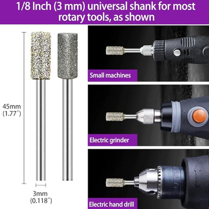 Stone Carving Set Diamond Grinding Bit Compatible with Dremel, 50Grit 116Grit 24PCS Polishing Kit Diamond Bits 1/8" (3mm) Shank Accessories for Stone Glass Ceramics Carving, Polishing, Grinding - size: 24PCS