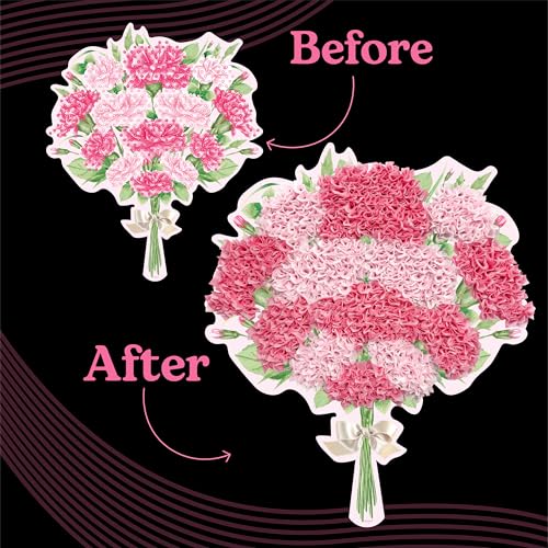Unwynd Poke Art Carnations Flower Bouquet Kit for Adults, Women and Teens | Hobby activity, brain puzzles, adult, 12 illustration sheets, 12 pages of stickers, 12 colour pages Rubbing Plates & Supplies - style: Carnations