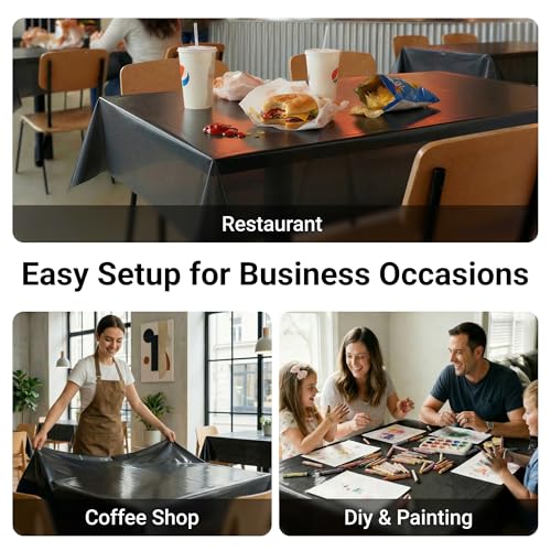 Auros 10-Pack Plastic Tablecloths, 54x108 Inch Disposable Table Covers, 8FT | Rectangle Waterproof & Throw Away Table Cloth, Easy Cleanup for Party, Wedding, Graduation, BBQ, Fits 6-8ft Table, Onyx Black - color: Onyx Black, size: 54" X 108" Rectangle