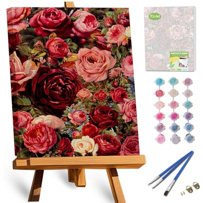 TOCARE Framed Paint by Numbers Kit for Adults, 12x16Inch Rose Paint by Numbers with Frame, Red Rose Adult Paint by Number Framed Canvas for Lovers (Without Easel) - color: TC-F-299