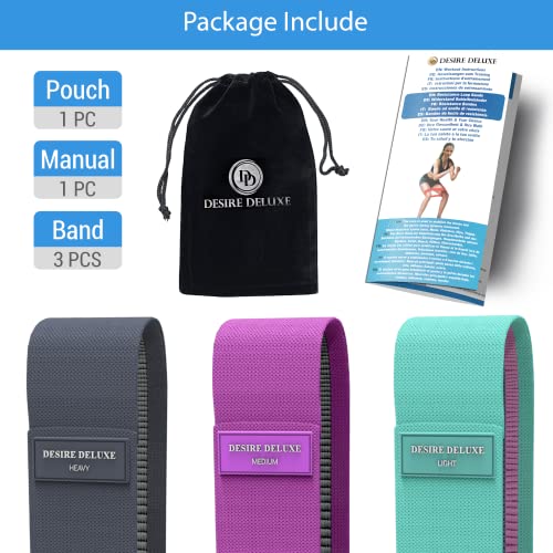 Desire Deluxe Premium Resistance Bands Set – Fabric Stretch Bands for Strength Training, Physical Therapy, Pilates & Yoga, Non-Slip Workout Bands for Men & Women (3 Pack) - size: 3 Resistance Levels