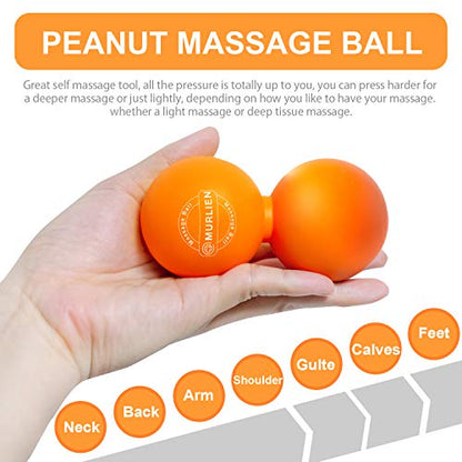 Peanut Massage Ball, Double Lacrosse Ball for Myofascial Release, Trigger Point Therapy, Muscle Relief, Acupoint Massage, Alleviating Neck, Shoulder, Back, Legs, or Muscle Tension - Orange