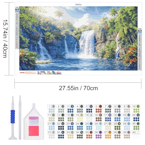 YOYA Large Diamond Art Kits for Adults, Waterfall, 27.5 x 15.7 Inch | 5D Large Diamond Painting Kits, DIY Round Full Drill Diamond Art Waterfall, Diamond Dot Gem Art and Crafts, Home Decor - color: Waterfall Landscape 023
