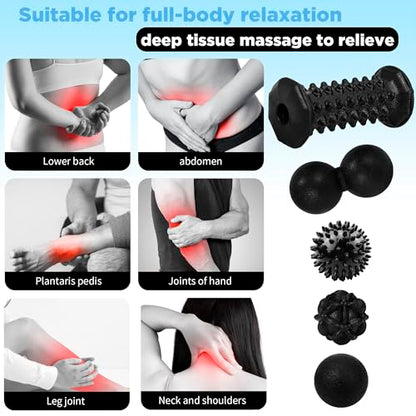 5-in-1 Foot Massager Roller Set for Plantar Fasciitis & Heel Pain Relief | Deep tissue massage for feet, calf, arch and heel pain. for plantar fasciitis relief, home, office and travel use - color: 5-piece Set(black)