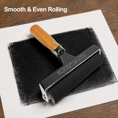 4 Inch Soft Rubber Brayer Roller, 45A Durometer Printmaking Brayer with Heavy-Duty Steel Frame & Wood Handle for Gel Printing, Linocut & Block Printing - size: 4 in