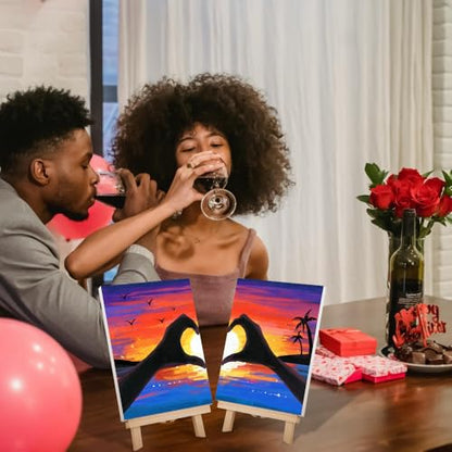 VOCHIC Sip and Paint Kit,Pre Drawn Canvas Couples Paint Party Kit Painting Art Set for Adults Date Night Sunset Heart 2 Pack (8 x 10 Inches) - size: 8x10, style: Sunset Heart