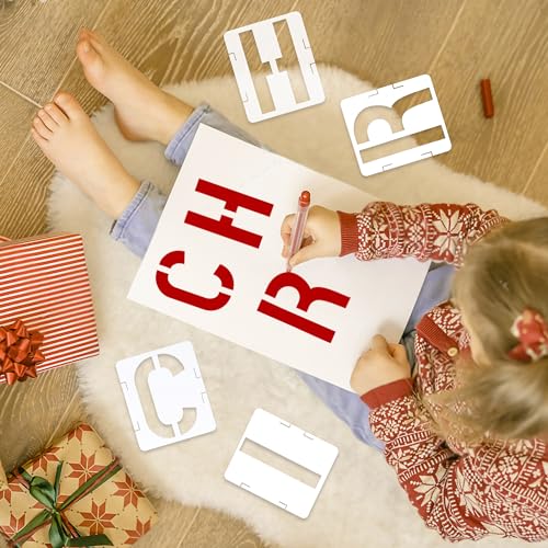 6 Inch Letter Stencils 42 Pcs ReusableTemplates Symbol Numbers Interlocking Stencil Kit Plastic Number Stencils for Wood,Wall,Paper,Fabric,Glass,Signage,DIY Art Projects - style: 6 Inch
