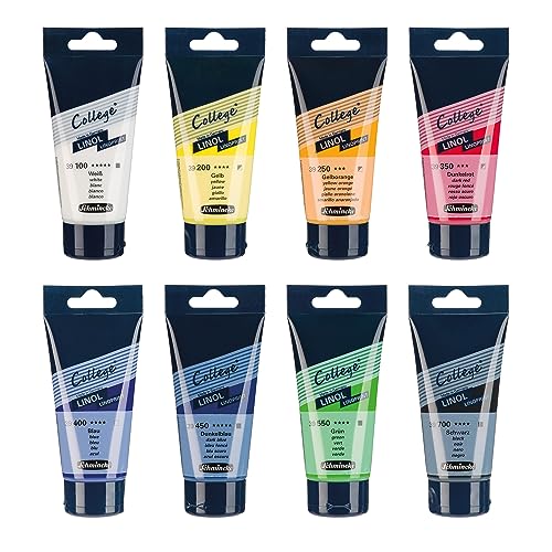 Schmincke College Linol, lino printing set 8 x 75 ml, 84 708 097 | artist's lino printing inks in study quality, uniform print - size: 8 x 75 ml