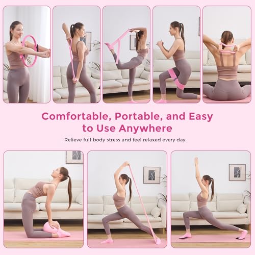 Home Pilates Kit Pilates Equipment Set for Women, Pilates Essentials Kit - color: Rose Pink - 11 Pieces Kit