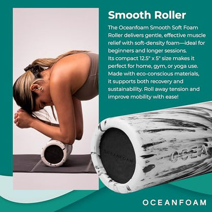 Oceanfoam Stretch & Relax Foam Roller Bundle (Set of 2) – Soft Foam Rollers for Gentle Muscle Rolling, Stretching, Mobility, Yoga & Recovery (Miami Blue/Black Marbled)
