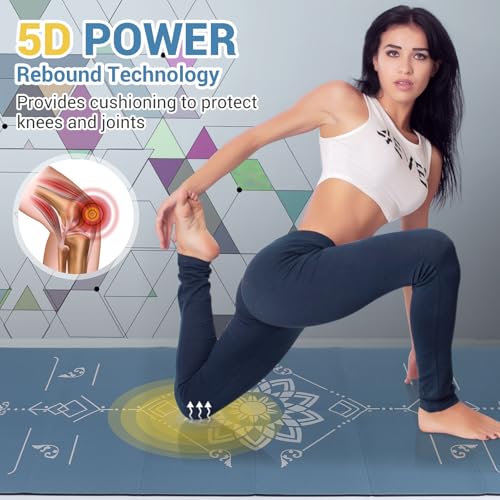 Avoalre Folding Yoga Mat, Eco-Friendly PVC Travel Yoga Mat Packable, Double Sided Non-Slip Printed Yoga Mats with Bag for Home Workout Gym Exercise Fitness Pilates Stretching (72" x 32" x 0.24" Thick) - color: 블루.