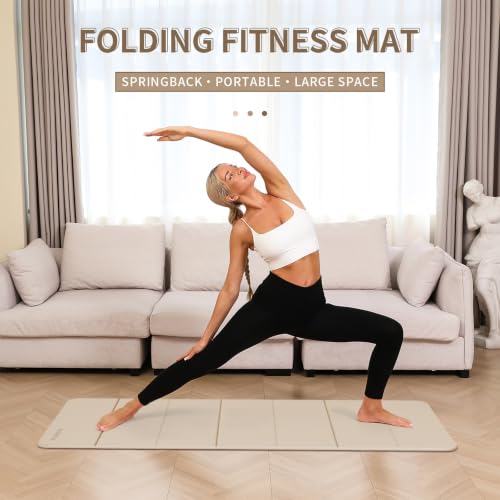 PAIDU Foldable Yoga Mat 10mm Thick, 75"x26" Non-Slip Fitness Exercise Mat - color: Beige