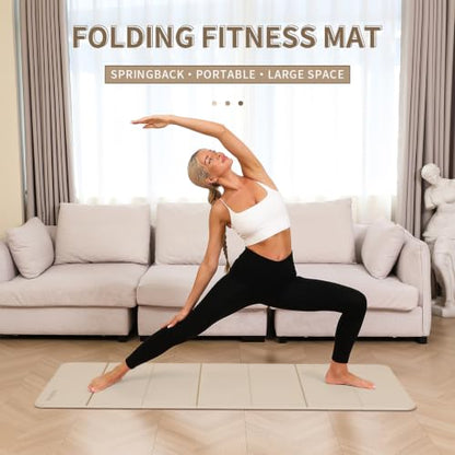 PAIDU Foldable Yoga Mat 10mm Thick, 75"x26" Non-Slip Fitness Exercise Mat - color: Beige
