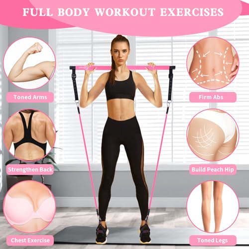 Bbtops Pilates Bar Kit with Resistance Bands,Pilates Bar with Stackable Bands Workout Equipment for Legs,Hip,Waist and Arm,Exercise Fitness Equipment for Women & Men Home Gym Yoga Pilates - color: Rose