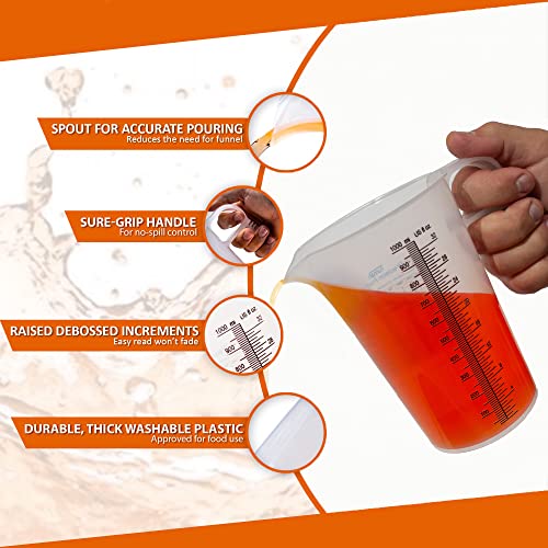 32oz (1 Quart) Measure Pitcher with Convenient Conversion Chart – Extra Strong Food Grade – Great for Cooking, Home Hobbies, Shop Oil and Fluids, Spa Chemicals with High Chemical Resistance by Turnah - size: 32 oz