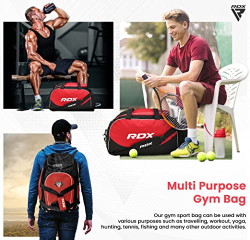 RDX 50L Gym Bag with Ventilated Shoes Compartment, All In One Backpack Duffle Holdall, Fitness Sports MMA Boxing Yoga Swim Gear Sportswear Bag, Weekend Overnight Travel Hiking Rucksack for Men Women - color: Red