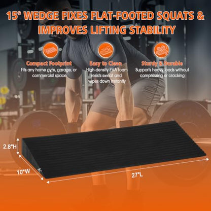 Squat Wedge Block, Large EVA Foam Non-Slip Yoga Wedge Slant Board 27x10in