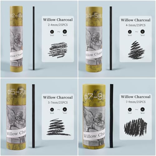 100PCS/PACK Willow Charcoal Sticks - Natural Willow Charcoal for Artists, Beginners, or Students of All Skill Levels - Perfect for Drawing and Sketching - style: 2-4mm, 4-5mm, 5-7mm, 7-9mm