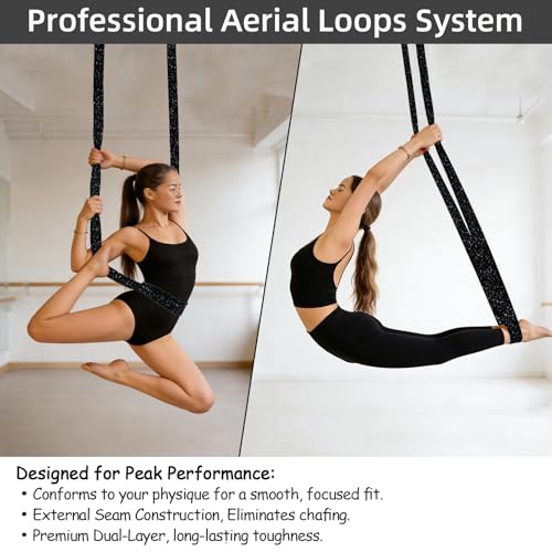 PRIOR FITNESS Aerial Loops Set,SGS Certified,9ft Yoga Straps Trapeze 2pcs - color: Glitter Black