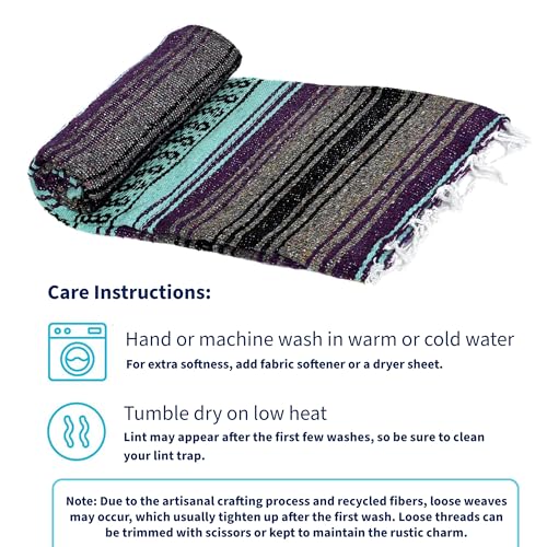 La Montana Bulk Falsa Mexican Blanket, 4 Pack, Dark Purple/Mint/Charcoal - color: Dark Purple/Mint Green/Charcoal