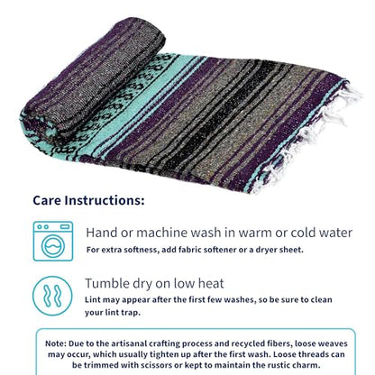 La Montana Bulk Falsa Mexican Blanket, 4 Pack, Dark Purple/Mint/Charcoal - color: Dark Purple/Mint Green/Charcoal