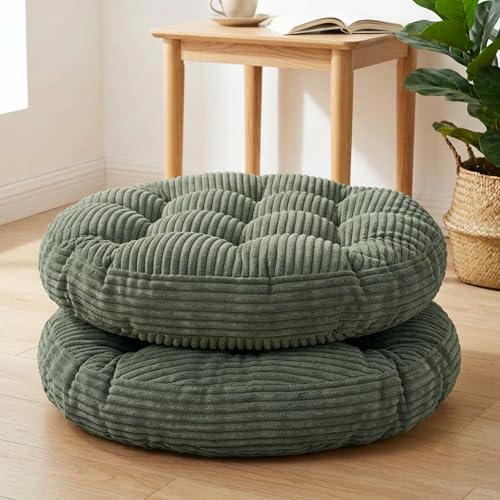 Large Floor Pillow for Adults, 22x22" Memory Foam Floor Cushion with Corduroy Cover, Round Floor Sitting Cushions for Meditation, Lounge,Seating for Yoga, Tatami Living Room (2, Round-Dark Green) - color: Round-dark Green