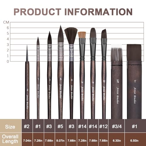 10 Pieces Paint Brush Set, Artist Series, Nylon Bristles with Round, Flat, Fan, Angle, Detail Brush, Suitable for Artists and Beginners for Acrylic Painting, Oil, Watercolor, Gouache(Black) - color: Black