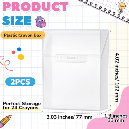 Clabby 2 Pcs Clear Plastic Crayon Boxes Hold 24 Count, Clear | Organizer Box, Case, Colorful, Portable Storage Holder with Snap Lid, for Kids Boys Girls School Classroom Home Art Supply - color: Clear